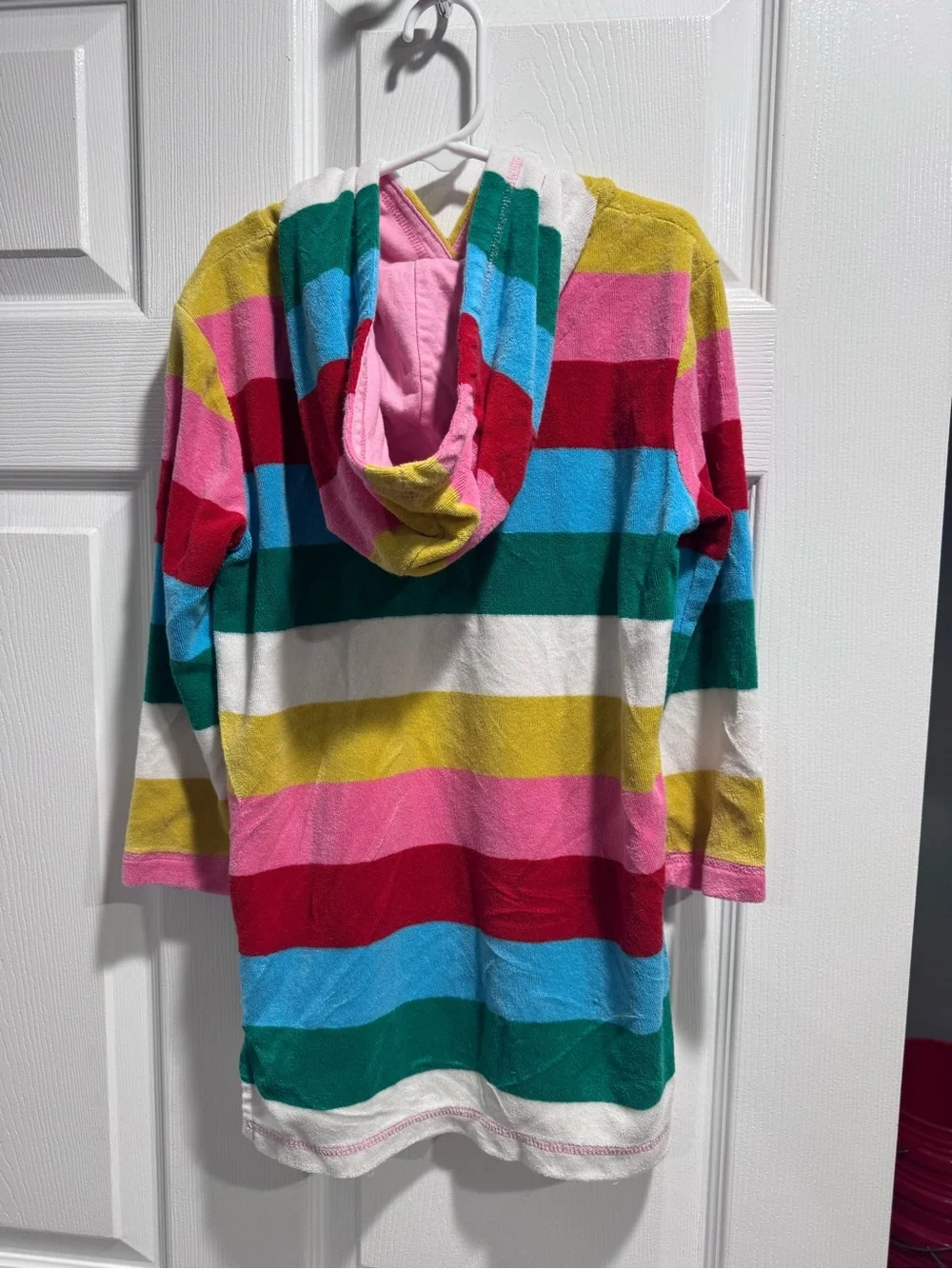 Boden Kids Hooded Striped Terry Coverup in Pink, Red, Blue, Green, Yellow, White